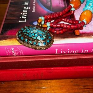 Southwestern Style Turquoise Amber-Tone Chunky Necklace #boho #travel